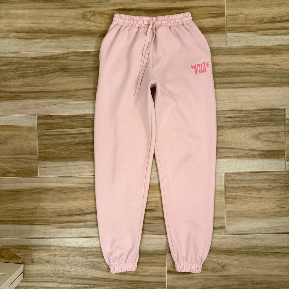 White Fox Boutique Pink With Love Fleece Joggers Sweatpants XXS